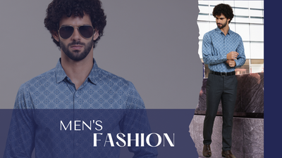 Blue Geometric Print Slim Fit Cotton  Shirt