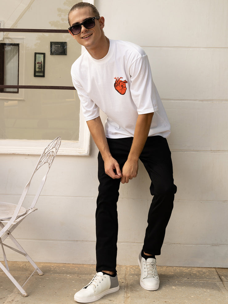 Red Heart White Oversized Unisex Tee By Gavin Paris