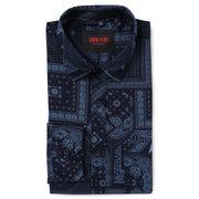 Navy Blue Patterned Full-Sleeve Shirt (D007)