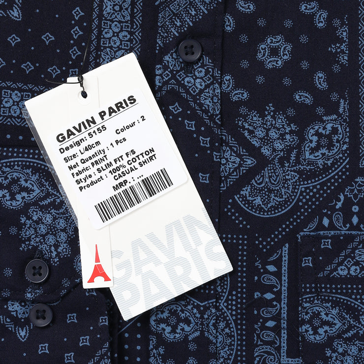 Navy Blue Patterned Full-Sleeve Shirt (D007)