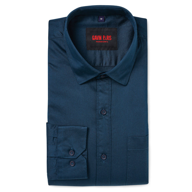 French Blue Satin cotton Full Sleeve Shirt With Pocket (D004)