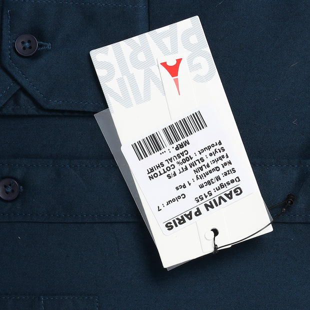 French Blue Satin cotton Full Sleeve Shirt With Pocket (D004)