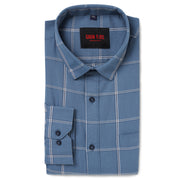 White & Blue Check Full Sleeve Shirt With Pocket (D009)