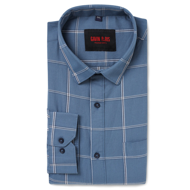 White & Blue Check Full Sleeve Shirt With Pocket (D009)