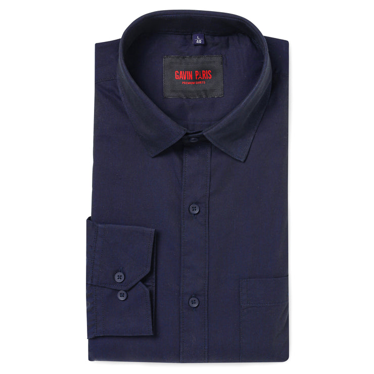Navy Blue Solid Slim Fit Full-Sleeve Shirt With Pocket (D002)