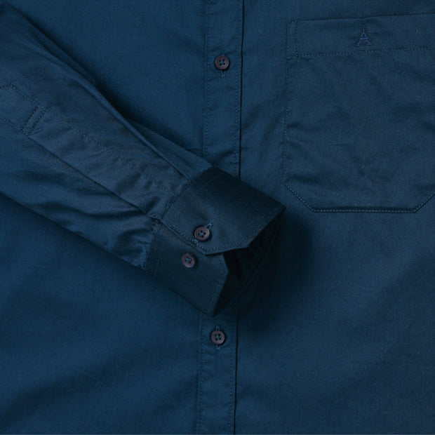 French Blue Satin cotton Full Sleeve Shirt With Pocket (D004)
