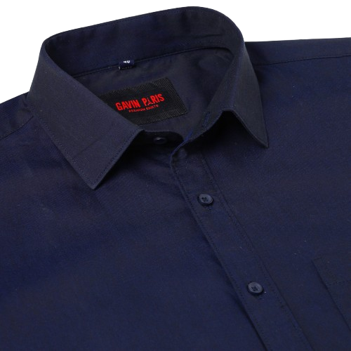 Navy Blue Solid Slim Fit Full-Sleeve Shirt With Pocket (D002)