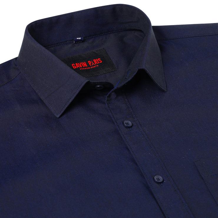 Navy Blue Solid Slim Fit Full-Sleeve Shirt With Pocket (D002)
