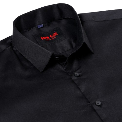 Black Solid Slim Fit Full Sleeve Shirt (D003)