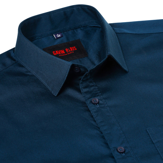 French Blue Satin cotton Full Sleeve Shirt With Pocket (D004)