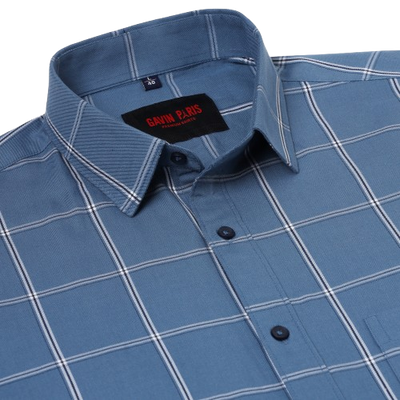 White & Blue Check Slim Fit Full Sleeve Shirt With Pocket (D009)