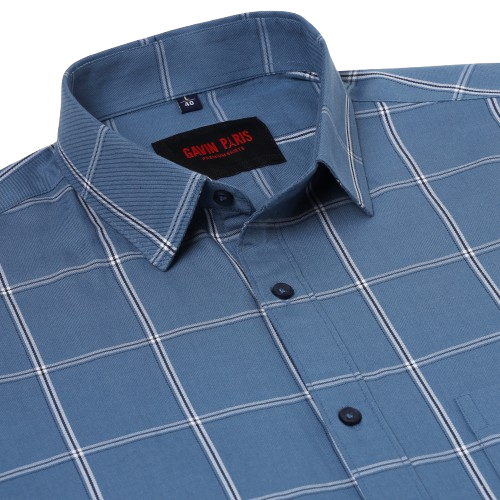 White & Blue Check Slim Fit Full Sleeve Shirt With Pocket (D009)