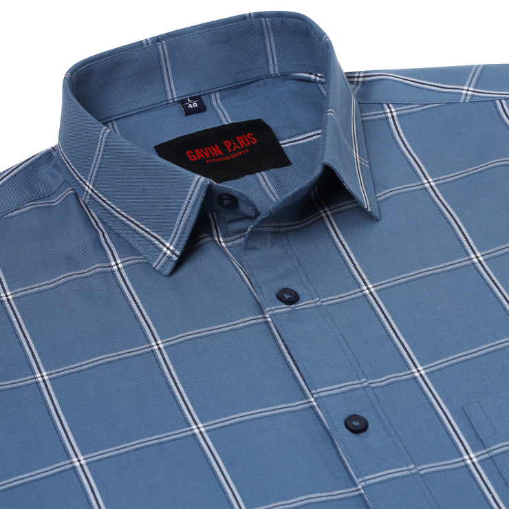White & Blue Check Full Sleeve Shirt With Pocket (D009)