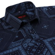 Navy Blue Patterned Slim Fit Full-Sleeve Shirt (D007)