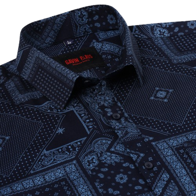 Navy Blue Patterned Slim Fit Full-Sleeve Shirt (D007)