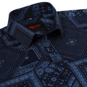 Navy Blue Patterned Full-Sleeve Shirt (D007)