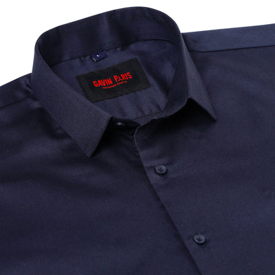 NAVY BLUE SATIN COTTON SHIRT WITH POCKET (D001)