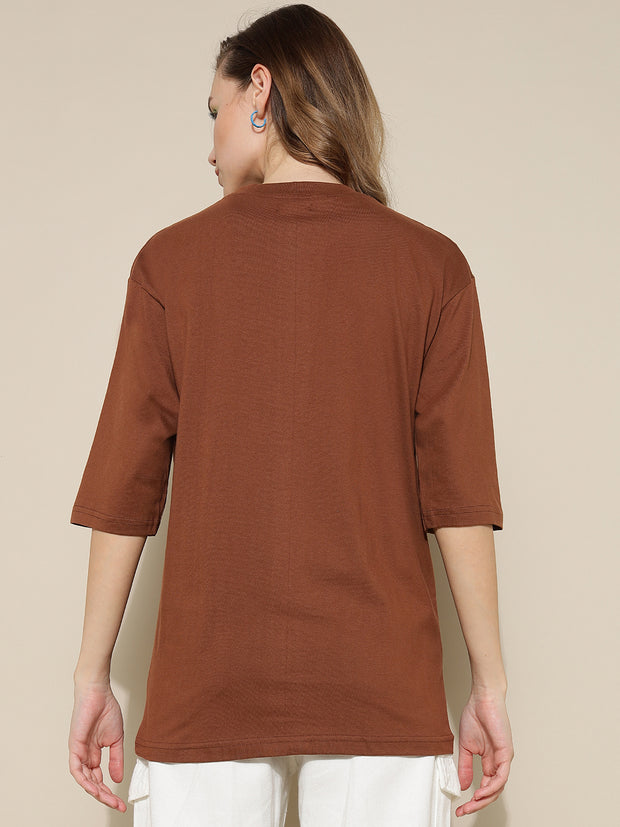 Brown Plain Oversized Unisex T-shirt