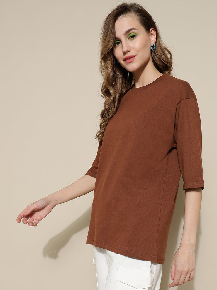 Brown Plain Oversized Unisex T-shirt