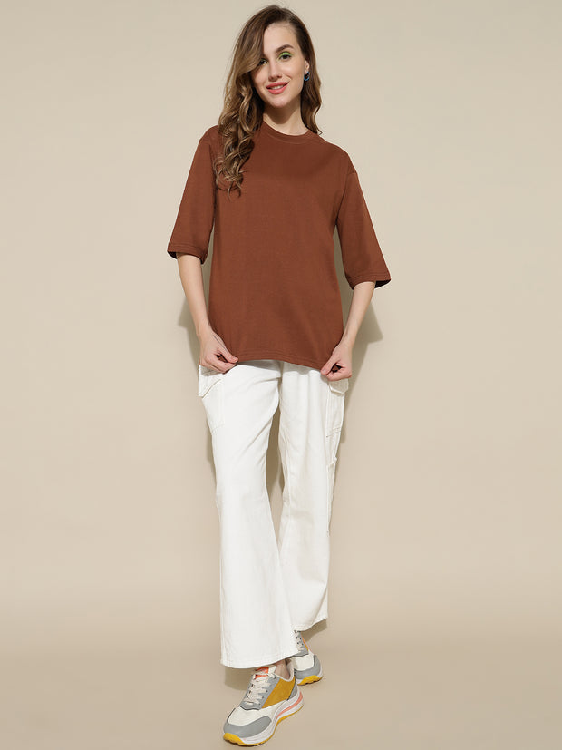 Brown Plain Oversized Unisex T-shirt