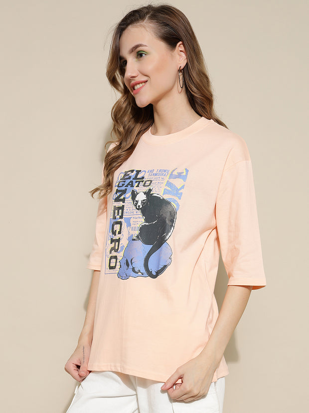 EL Gato Peach Oversized Unisex T-shirt