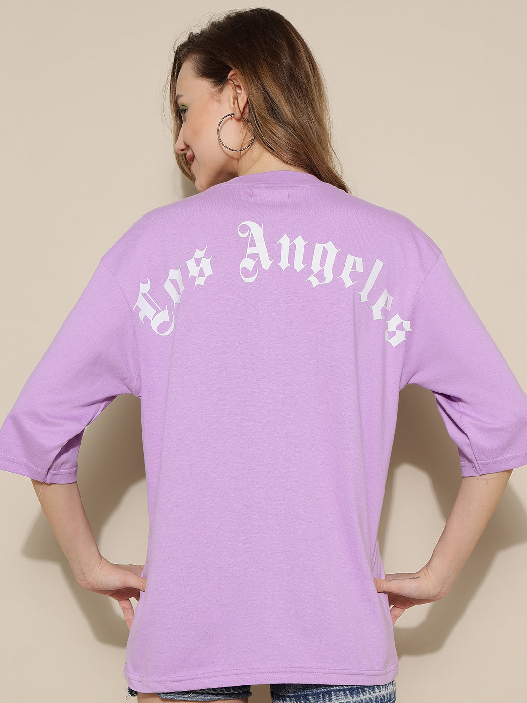 Los Angeles Lavender Drop-shoulder Oversized Tee for Women