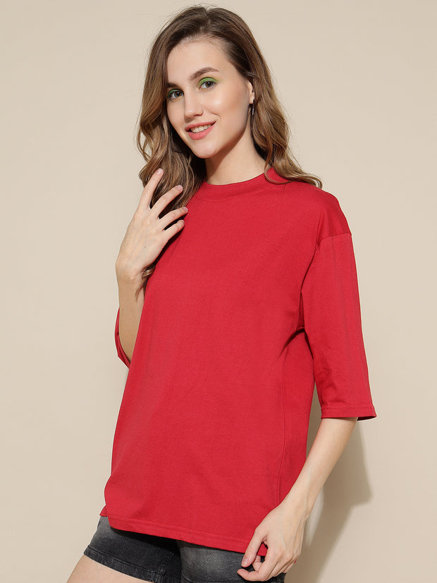 Red Plain Oversized Unisex T-shirt