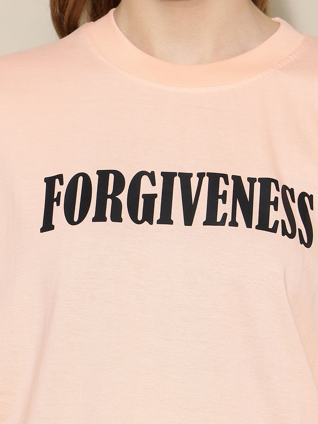 Forgiveness Peach Oversized Both Side Printed Tee for Women