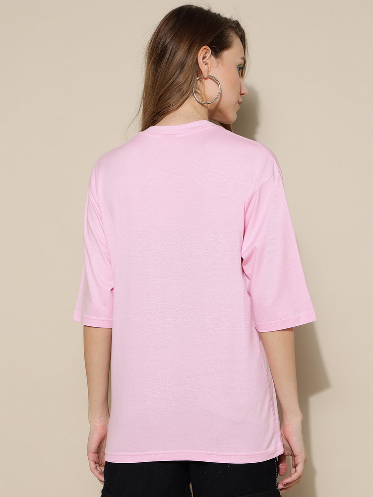 Pink Plain Cotton Oversized Unisex T-shirt