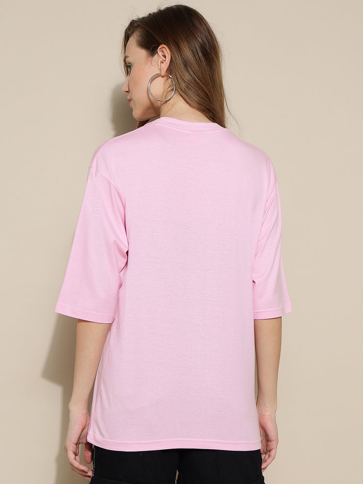 Pink Plain Cotton Oversized Unisex T-shirt