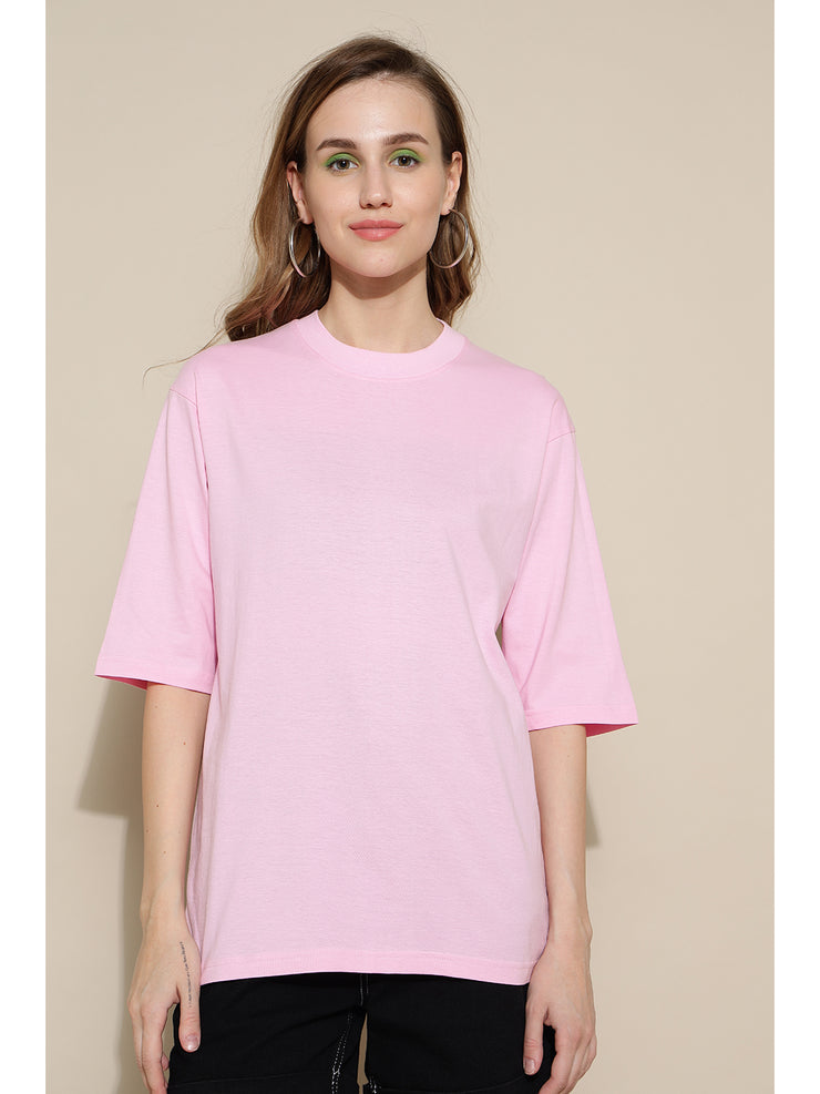 Pink Plain Cotton Oversized Unisex T-shirt