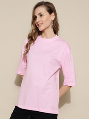 Pink Plain Cotton Oversized Unisex T-shirt