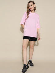 Pink Plain Cotton Oversized Unisex T-shirt