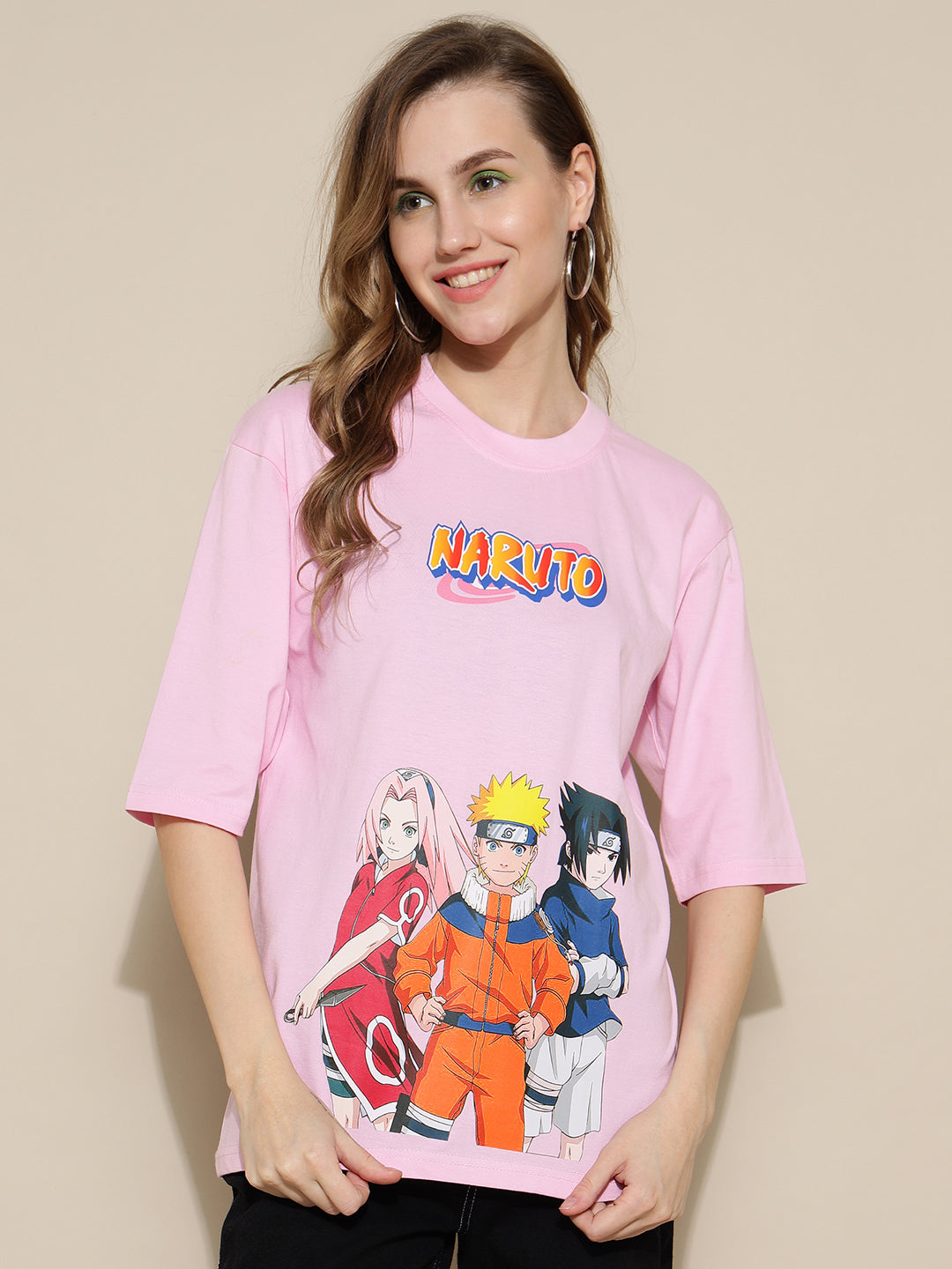 Naruto Pink Oversized Tee for Women