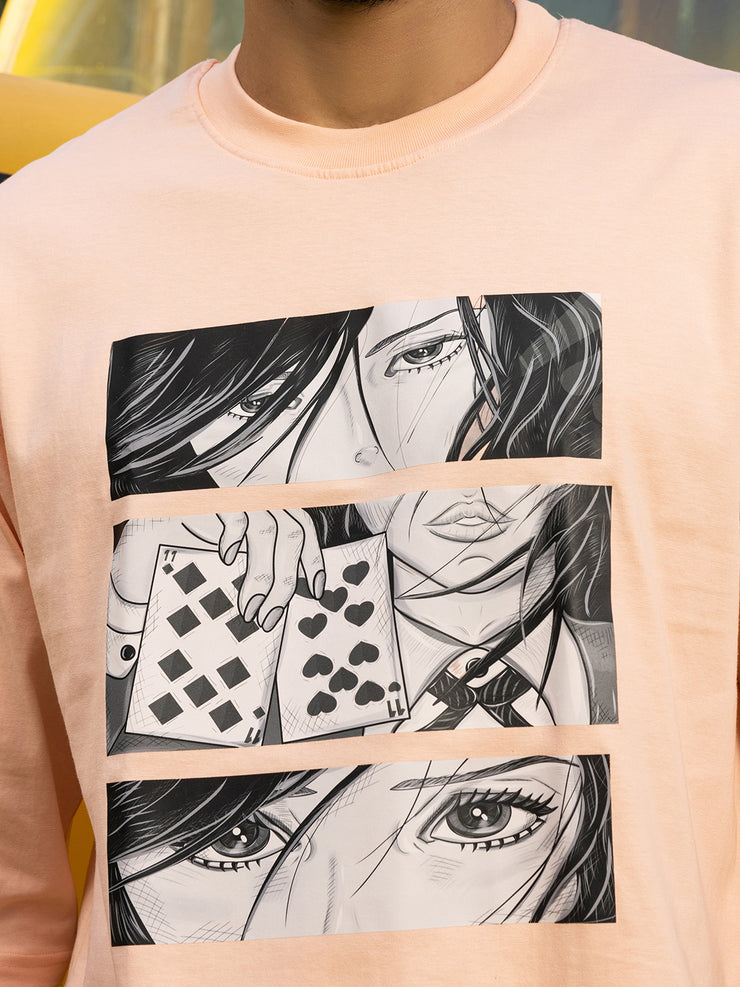 Anime Cards Peach Oversized Tee by Gavin Paris