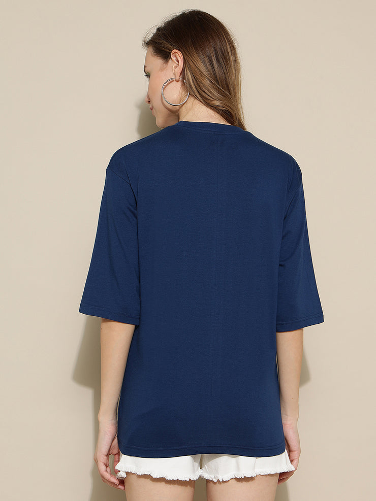 Dark Blue Plain Oversized Unisex T-shirt