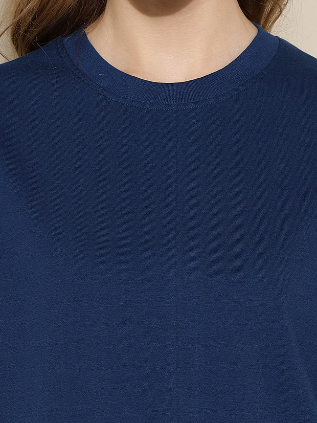 Dark Blue Plain Oversized Unisex T-shirt