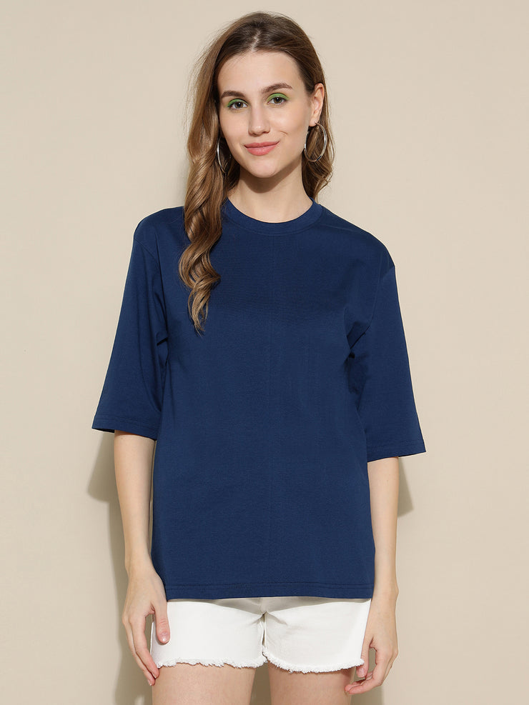 Dark Blue Plain Oversized Unisex T-shirt