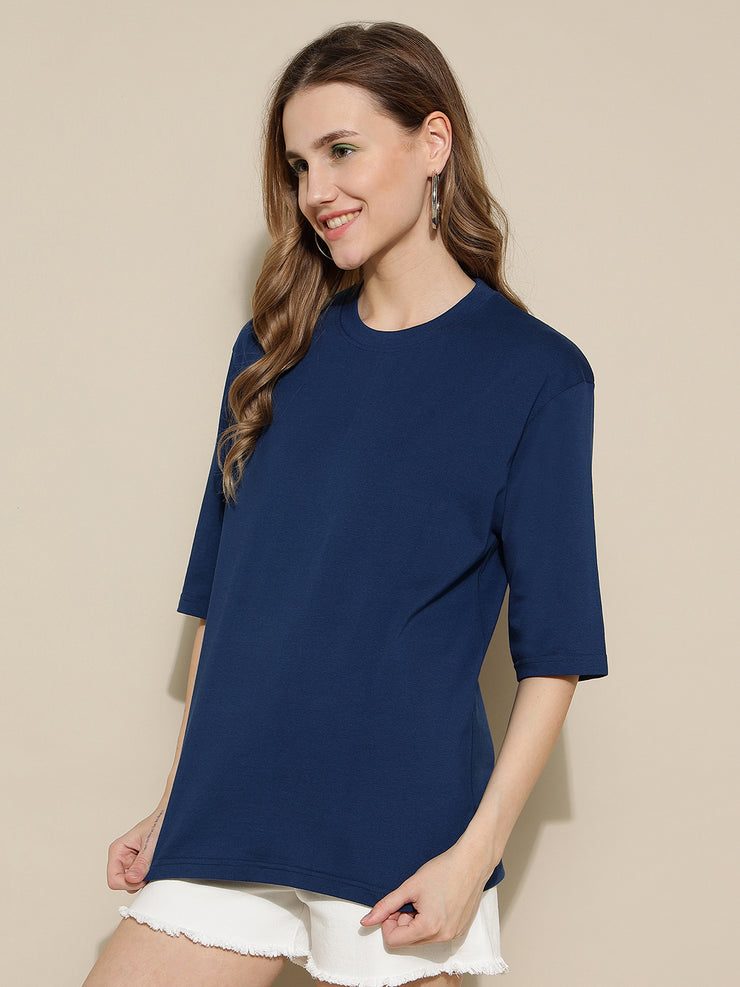 Dark Blue Plain Oversized Unisex T-shirt