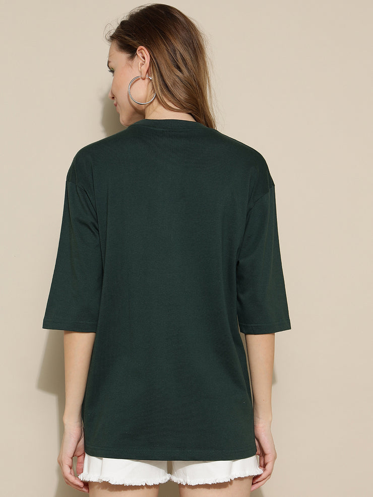 Dark Green Plain Oversized Unisex T-shirt