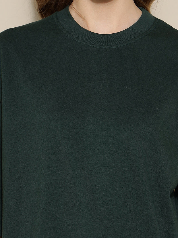 Dark Green Plain Oversized Unisex T-shirt