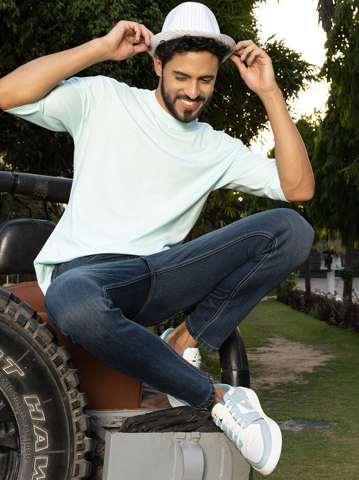 London Aqua Blue Oversized Drop shoulder Tee by Gavin Paris