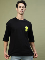 Green Alien Face Black Drop-shoulder Oversized Drop Shoulder Tee