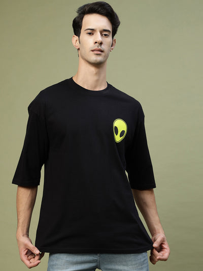 Green Alien Face Black Drop-shoulder Oversized Drop Shoulder Tee