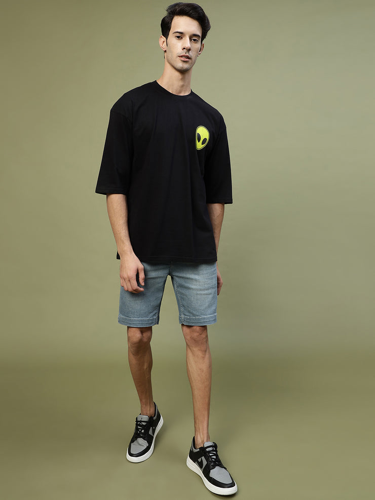 Green Alien Face Black Drop-shoulder Oversized Drop Shoulder Tee