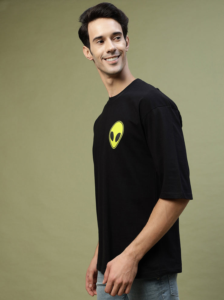 Green Alien Face Black Drop-shoulder Oversized Drop Shoulder Tee