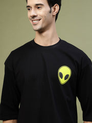 Green Alien Face Black Drop-shoulder Oversized Drop Shoulder Tee