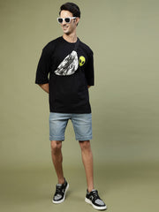 Green Alien Face Black Drop-shoulder Oversized Drop Shoulder Tee