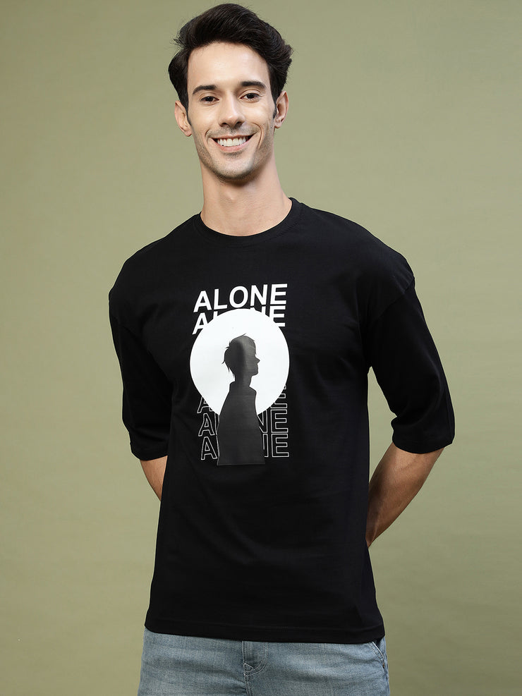 Alone Black Drop Shoulder Oversized Black Tee by Gavin Paris