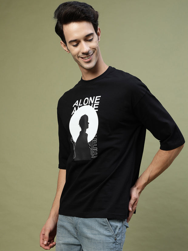 Alone Black Drop Shoulder Oversized Black Tee by Gavin Paris